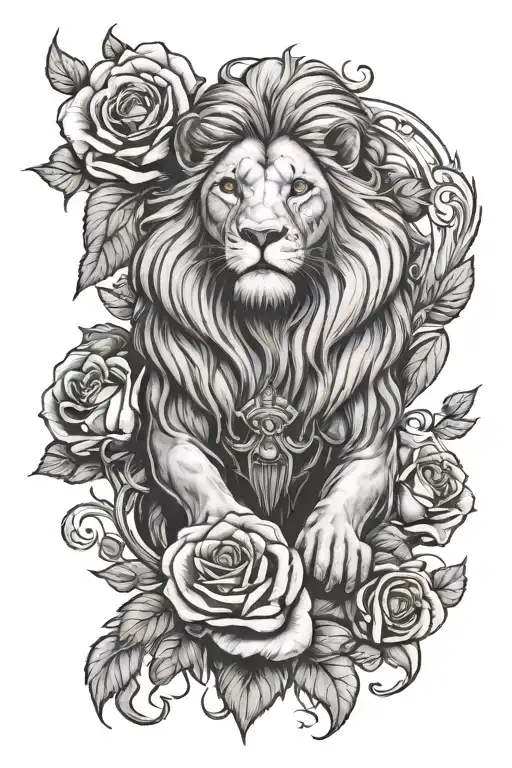 Roses And A Lion Sleeve For Men Posing