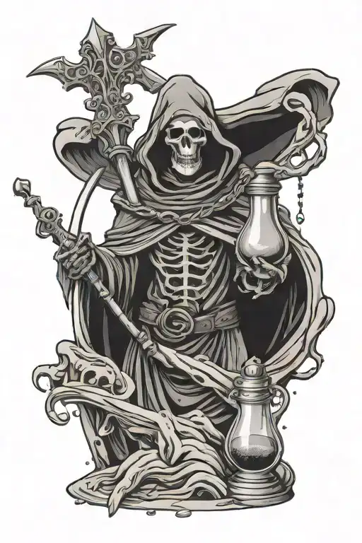 Grim Reaper Holding Hour Glass With Sand Falling
