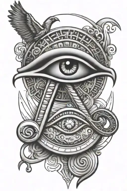 Eye Of Horus And Ra With Ankh Symbol Behind