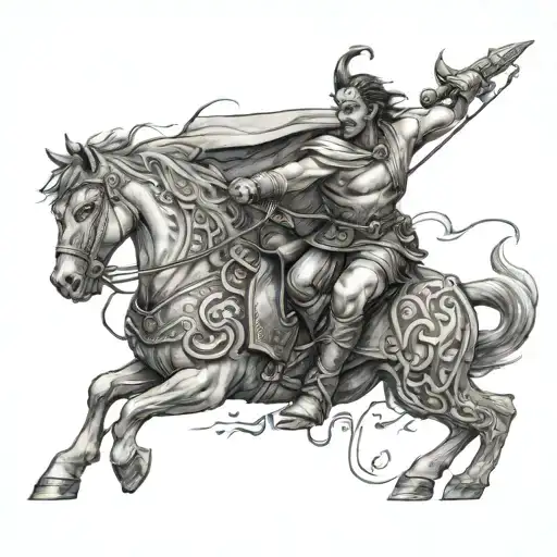 A Tattoo Design Showcasing The Journey Of A Hero From Mythology