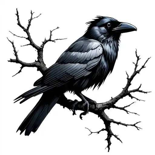 Raven Sitting On Branches