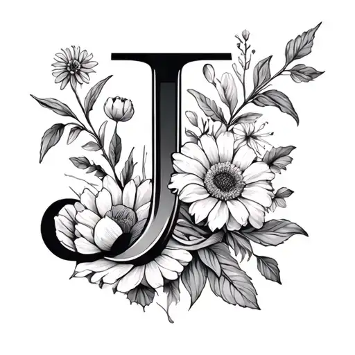 Letter J And Different Types Of Flowers Growing