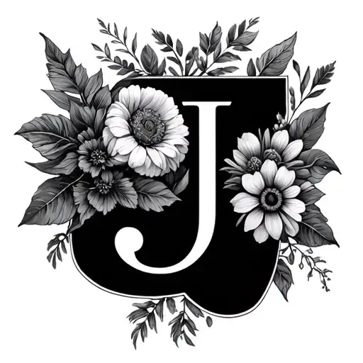 Letter J And Different Types Of Flowers Growing Roots