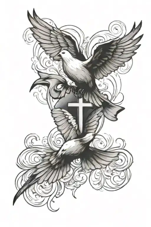 Cross And Dove Flying