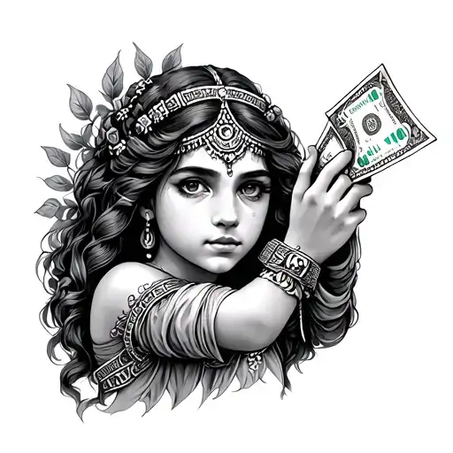 Ancient Girl Holding Money
