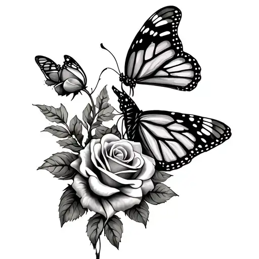 Western Tattoo With A Few Roses And A Monarch Butterfly