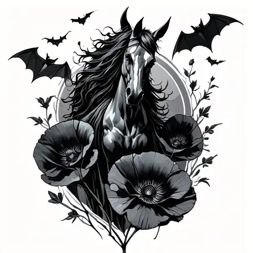 Bats And Black Poppies With The Headless Horseman In The Middle