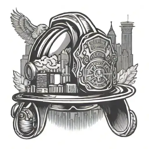 Firefighter Helmet With Pittsburgh Skyline In The Visor Reflection
