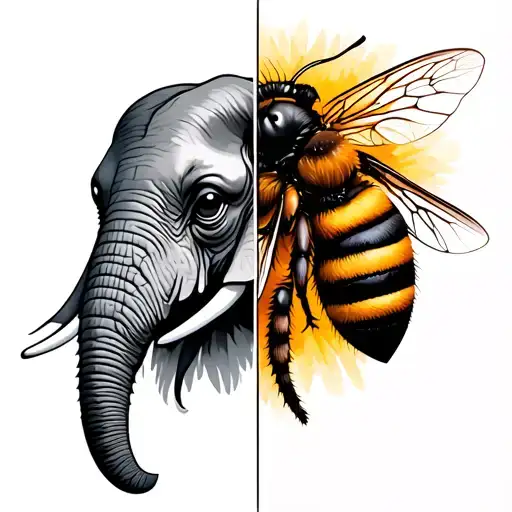 Half Elephant Face On Left Side Half Bee On Right Side