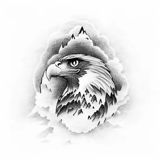 Heartbeat Ekg With Anime Inspired Mountain Landscape And An Eagle