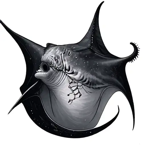Manta Ray With Tail Turning Into Dna Strand Morphing Into Music
