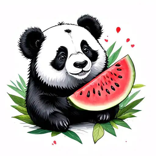 Panda And Watermelon Slice