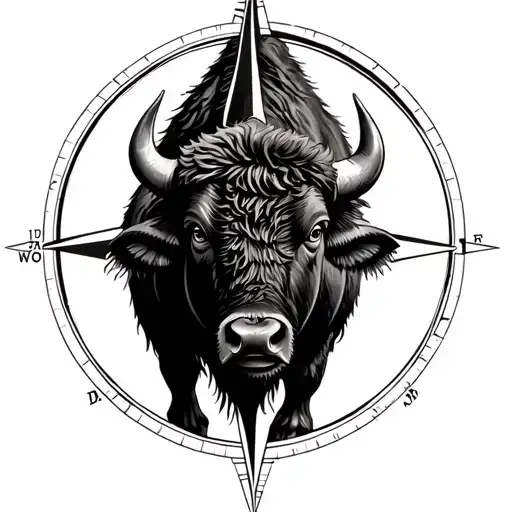 Bison Framed Inside Compass