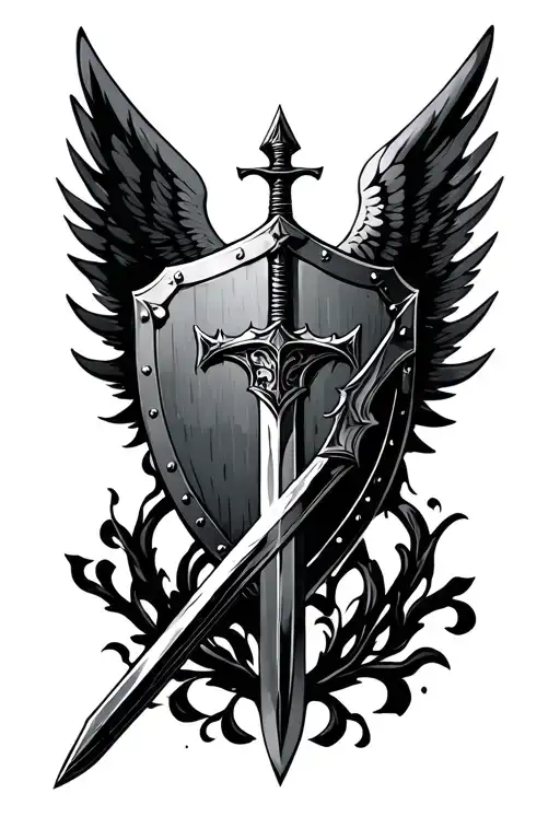 Shield And Sword Surround Also Wings Spread