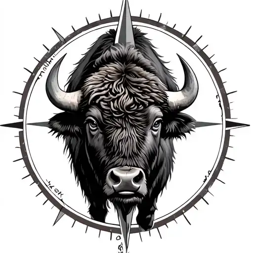 Bison Framed Inside Compass
