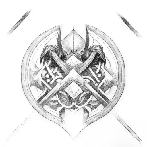 Coding Symbols Integrated Into A Norse Mythology Scene