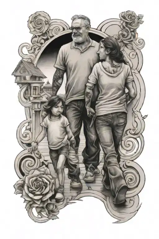 Father With Song And Daughter Walking