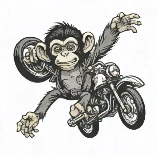Incorporate A Monkey Swinging From A Car Engine In A Black-grey Style