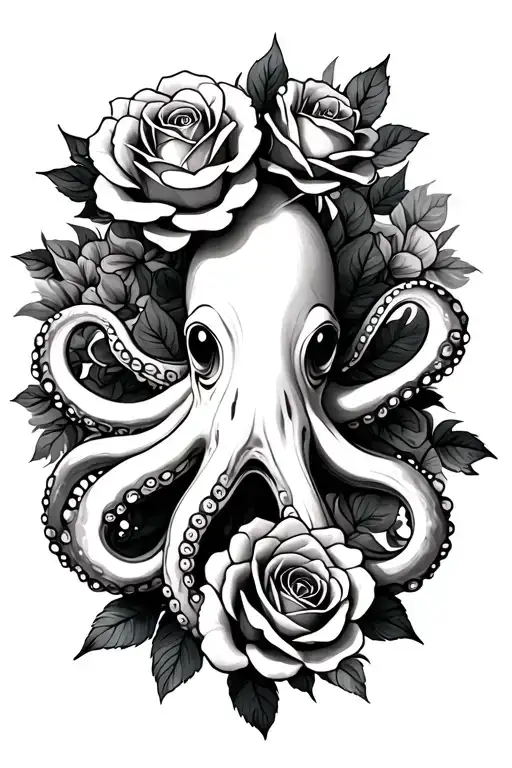 Octopus And Roses Blooming