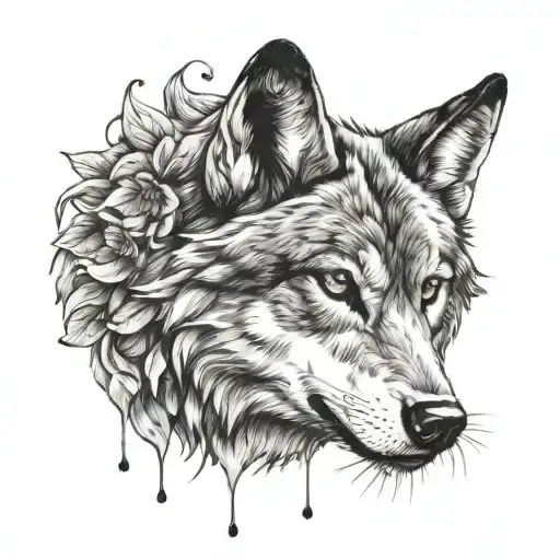 Wolf Head With Butter Fly Landing On His Nose