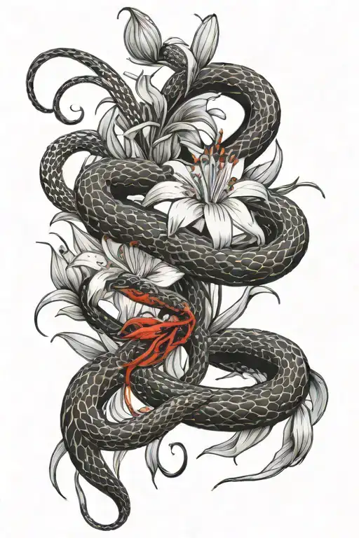 Snake And Red Spider Lilly Flowers