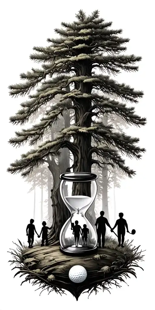 Pine Forest Wrap Around And Family Tree And Hour Glass Father With 3 Kids And Golf