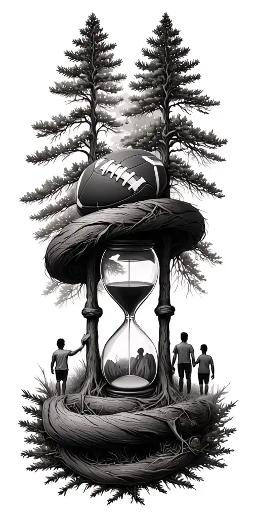 Pine Forest Wrap Around And Family Tree And Hourglass Father With 2 Kids And Football