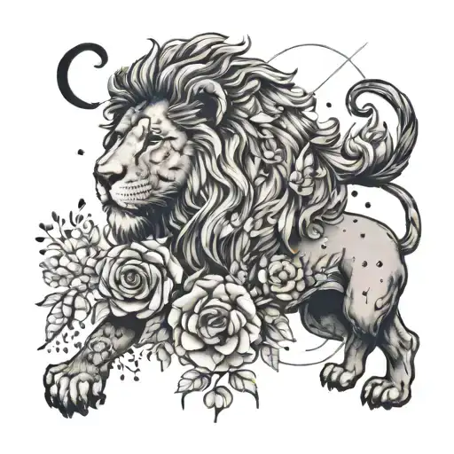 Lion Flowers And Leo Constellation Intertwined