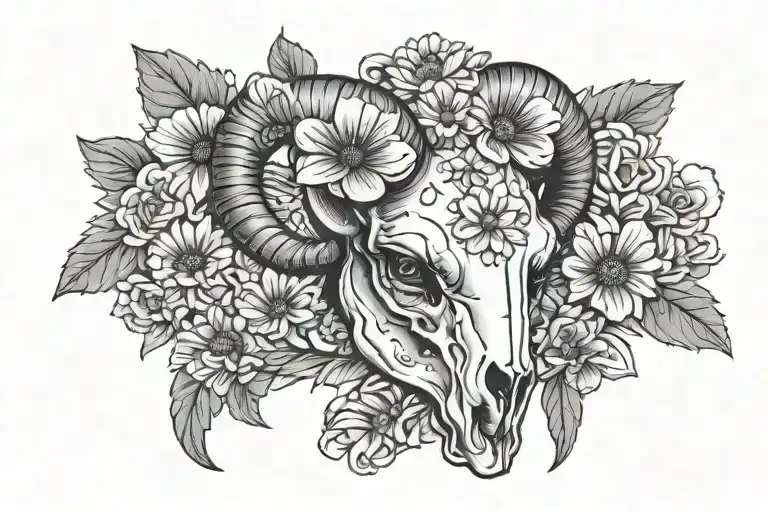 Female Ram Skull With Daisies And Diamond Gems