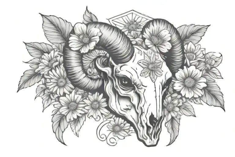 Female Ram Skull With Daisies And Diamond Gems