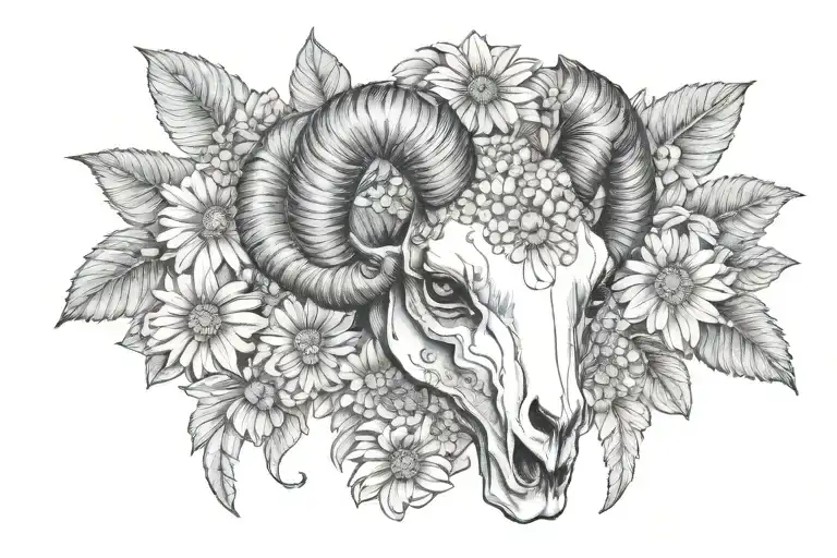 Female Ram Skull With Daisies And Diamond Gems