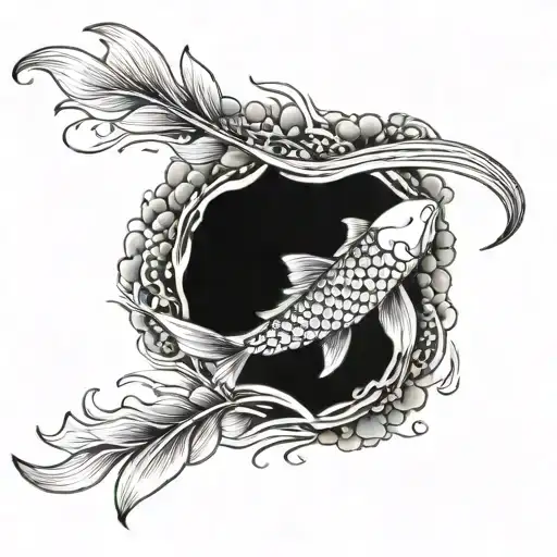 Koi Fish Swimming Upstream A Stone Path Towards