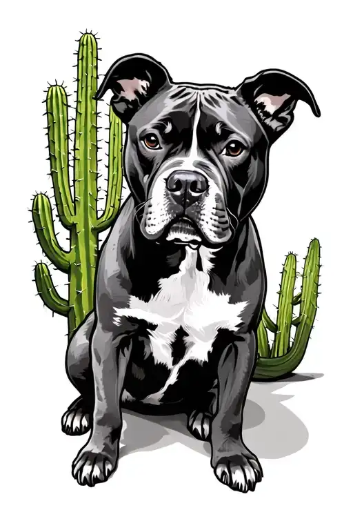 Cactus And Pitbull Sitting
