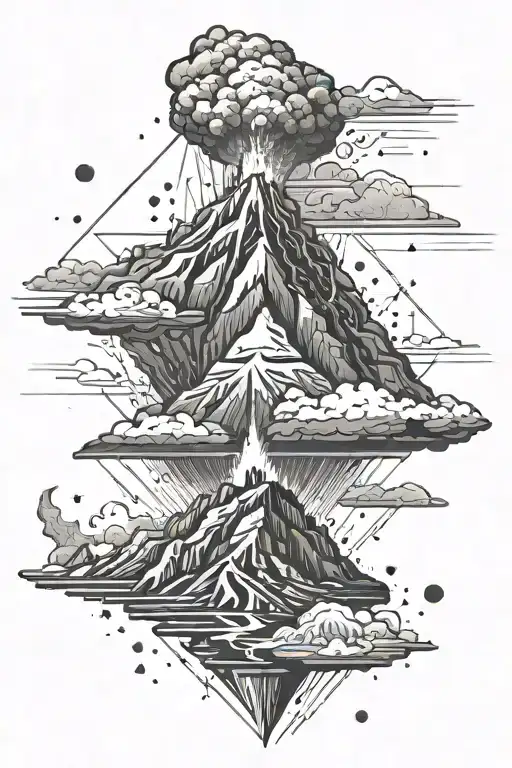 An Erupting Volcano With Space Themed Tattoo In A Geometric Design