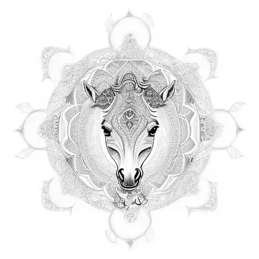 A Mandala Design Incorporating Horse Motifs And Elements Of Nature