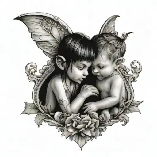 Small Tattoo Of My Little Boy As A Baby Elf And My Daughter As A Baby Fairy