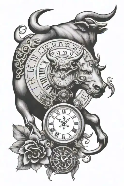 Taurus And Clock With Roman Numerals