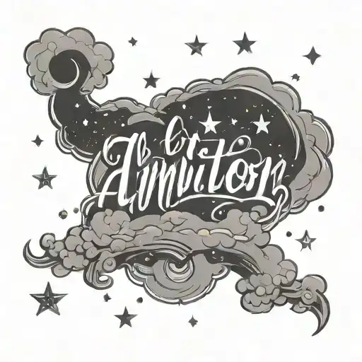 Ambition Lettering Tattoo With Clouds Surrounding And Stars