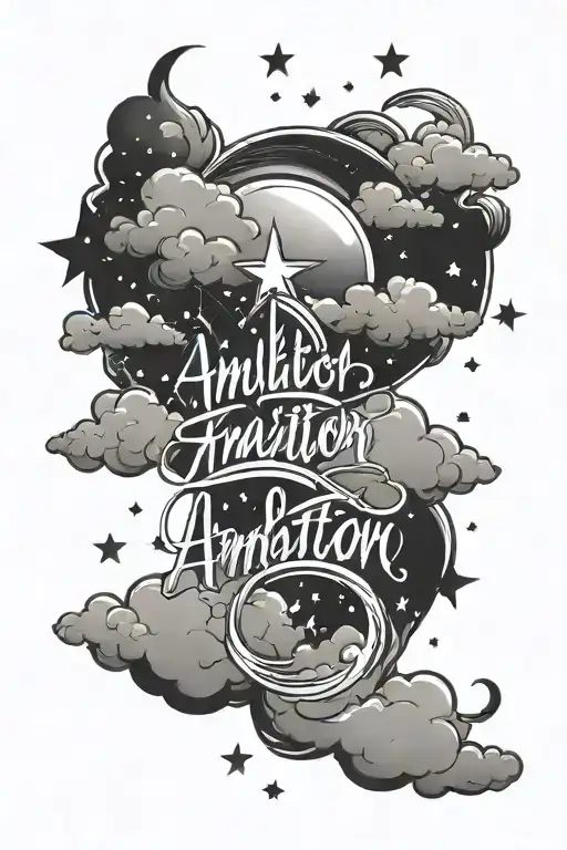 Ambition Lettering Tattoo With Clouds Surrounding And Stars
