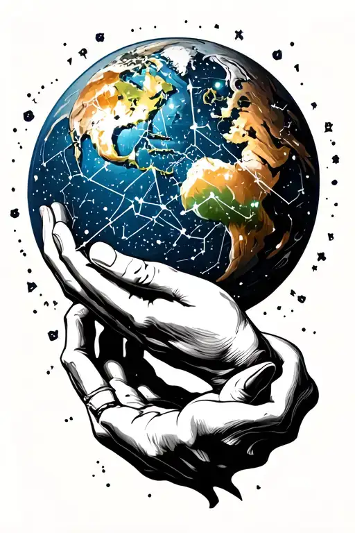 Atlas Holding The World With A Virgo Constellation Intertwined