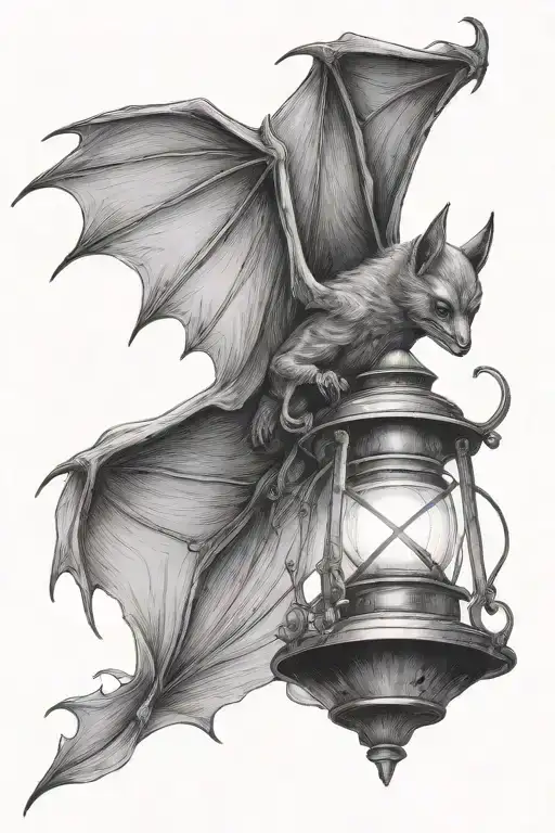 Bat Fleeing The Light Of The Lantern Clinging To Its Feet