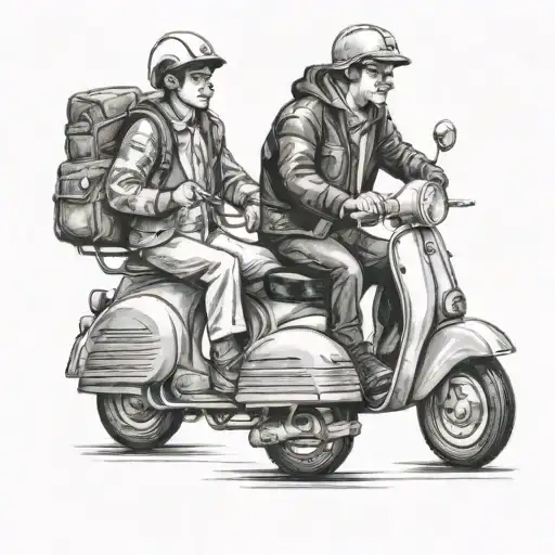 A Dad With His Son On An Vintage Vespa
