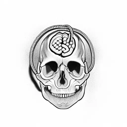 Open Jawless Skull With Brain Tied With Ropes