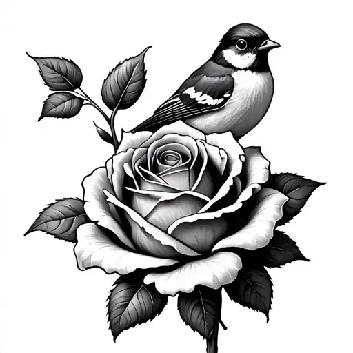 Rose And A Robin Bird On The Rose Peddles