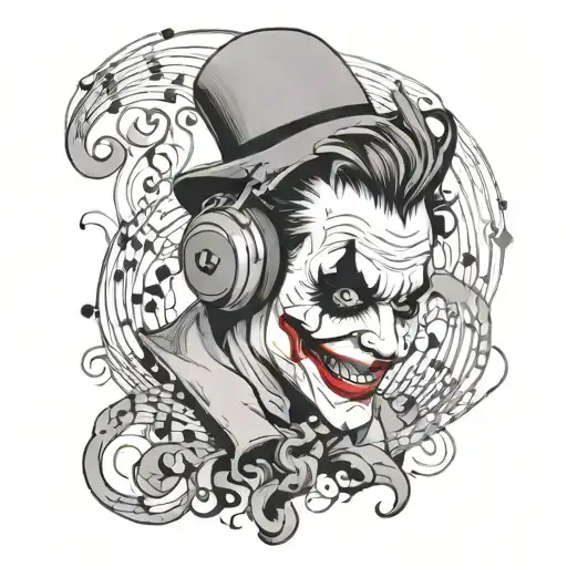 A Whimsical Design Of A Joker Wearing Headphones And Surrounded By Swirling Musical Notes