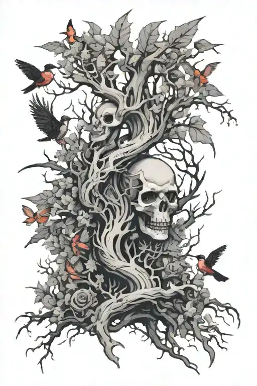 Poison Tree Sleeve With Thick Branches And Birds Flying Around