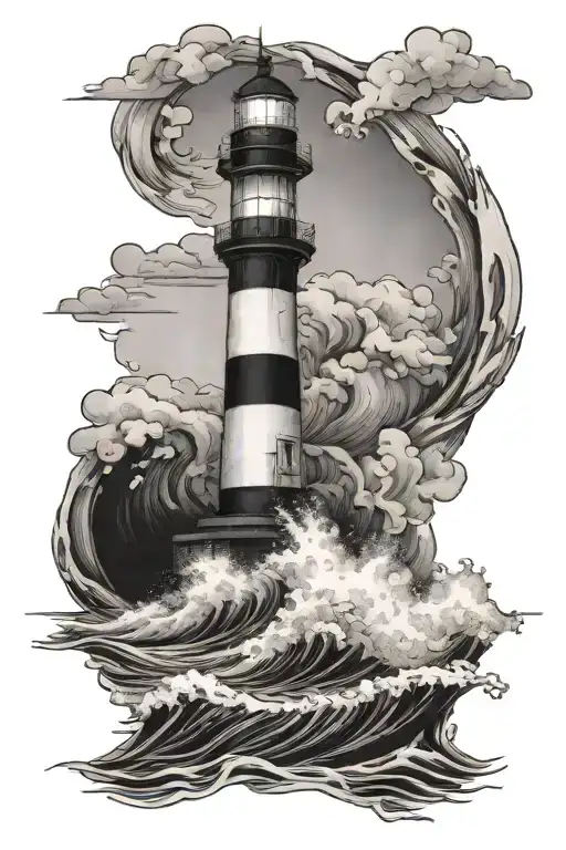 Lighthouse With Wave Crashing