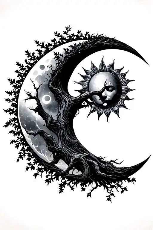 Tree Sun Moon Merging Together