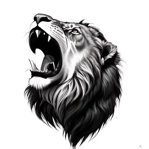 Realistic Tattoo Lion Shoulder Half Sleeve Open Mouth