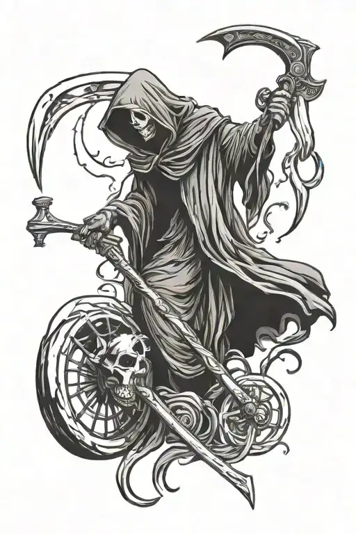 Grim Reaper Holding A Scythe Girl With Innocent